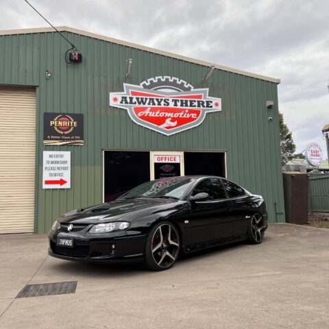 A Holden car in front of the Lara workshop of Always There Automotive.