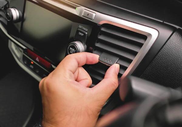 A car air con system from inside a vehicle.